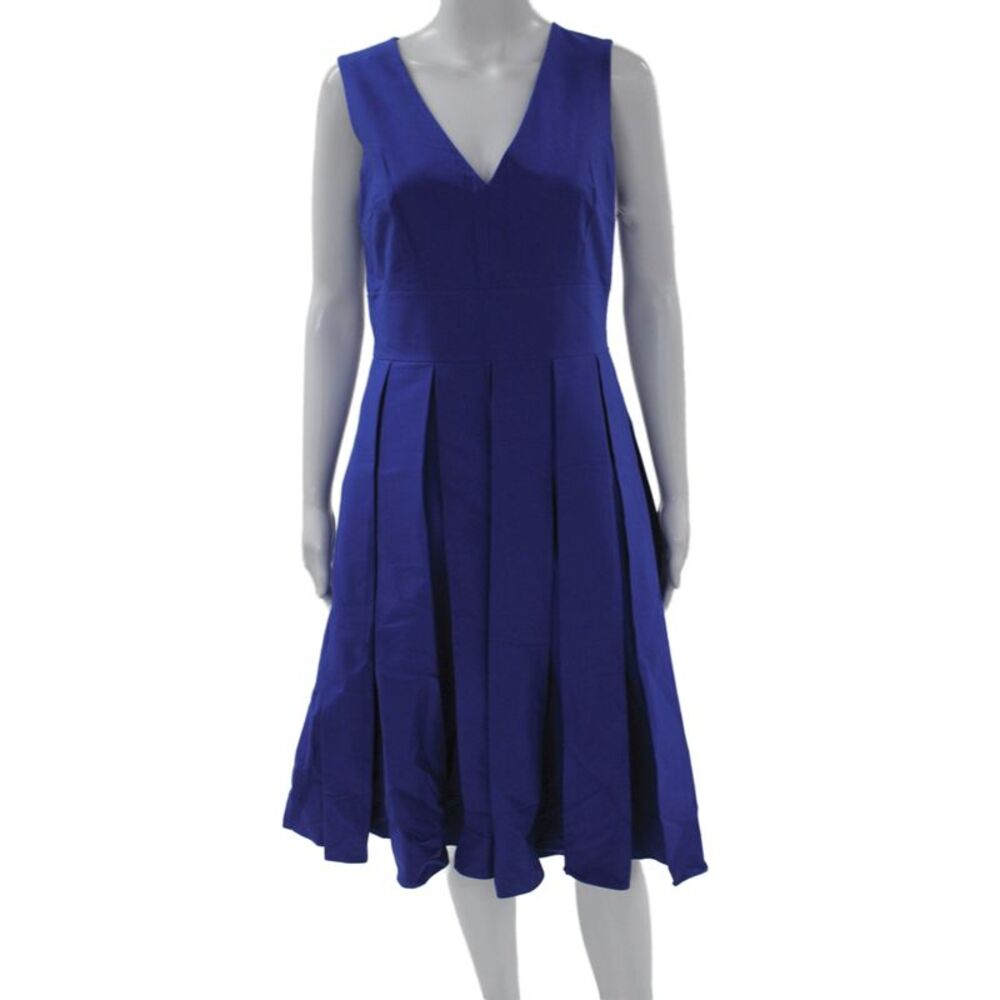 Michael Kors Collection Women Fit & Flare V-Neck Sleeveless Blue Dress Size 6